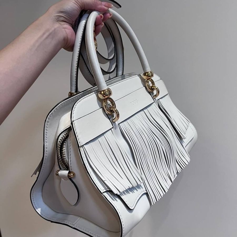TODS tod's sella bag 白色 流蘇 手提包 肩背包 斜背包 醫生包 側背包-16