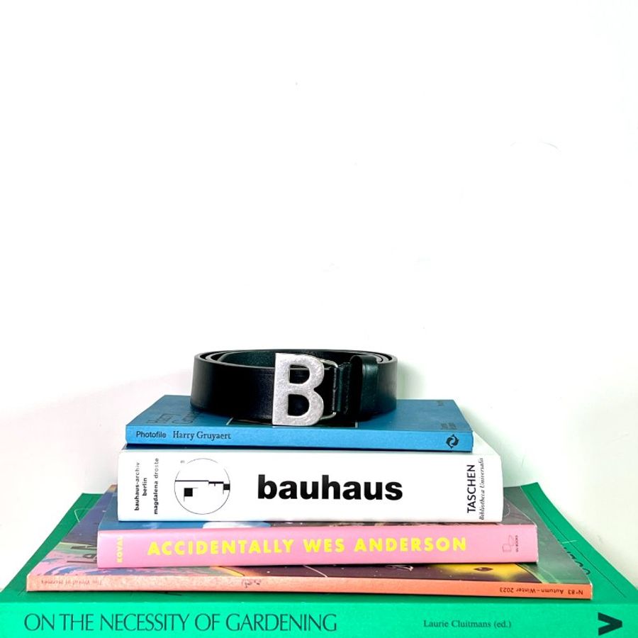 BALENCIAGA B buckle belt 銀色五金黑色皮帶腰帶 中古美品-0