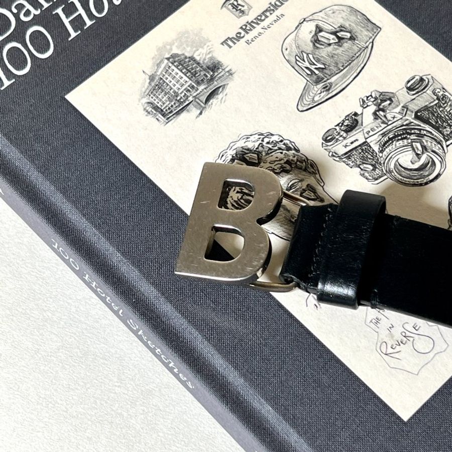 BALENCIAGA B buckle belt 銀色五金黑色皮帶腰帶 中古美品-6
