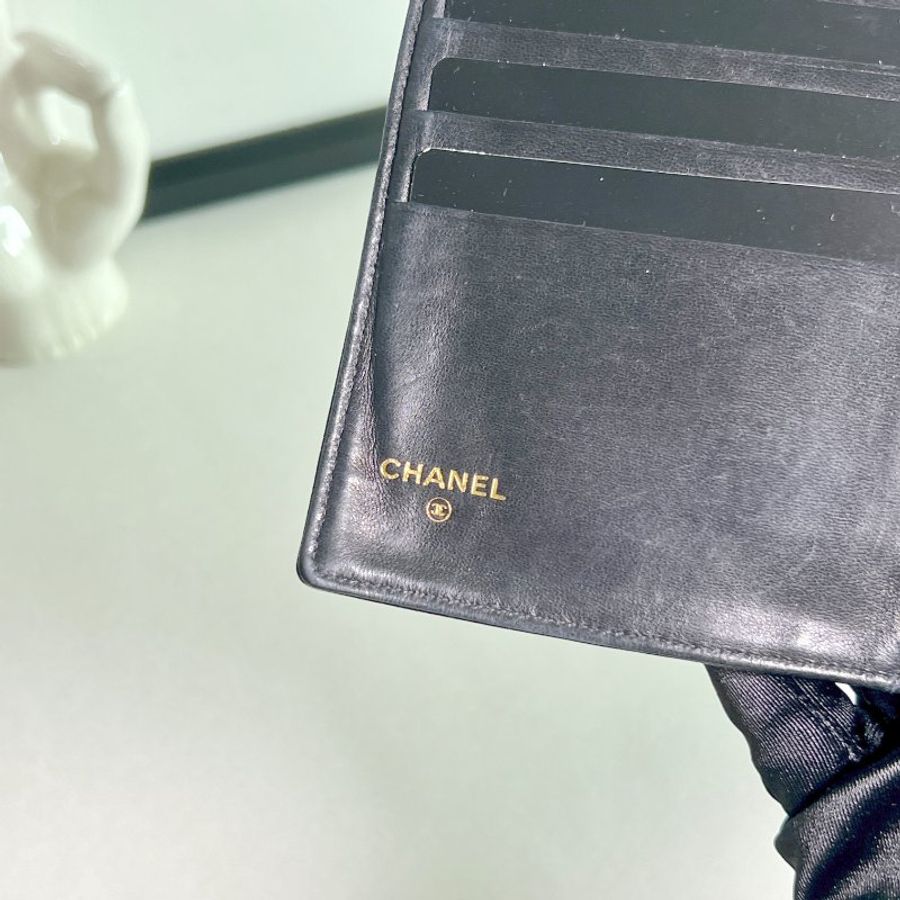 Chanel黑色荔枝皮口金錢包長夾小手袋 保卡 原裝盒 送肩帶 中古-8