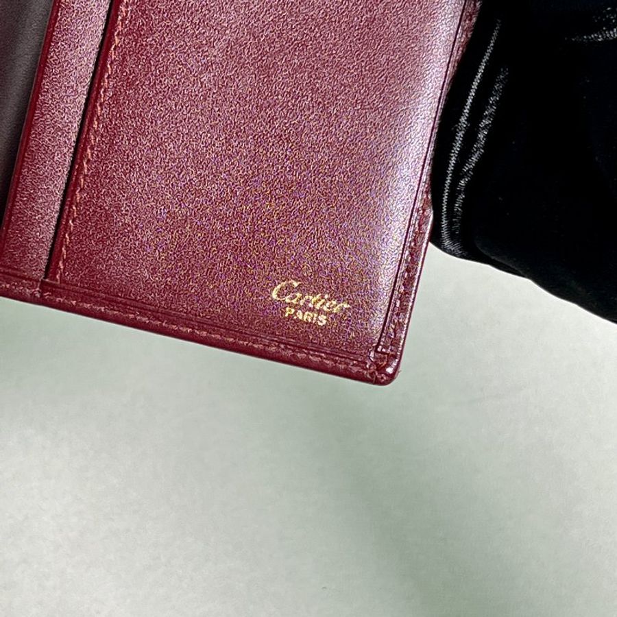 卡地亞Must de Cartier酒紅色卡片錢包長夾小手袋 原裝盒 中古-4