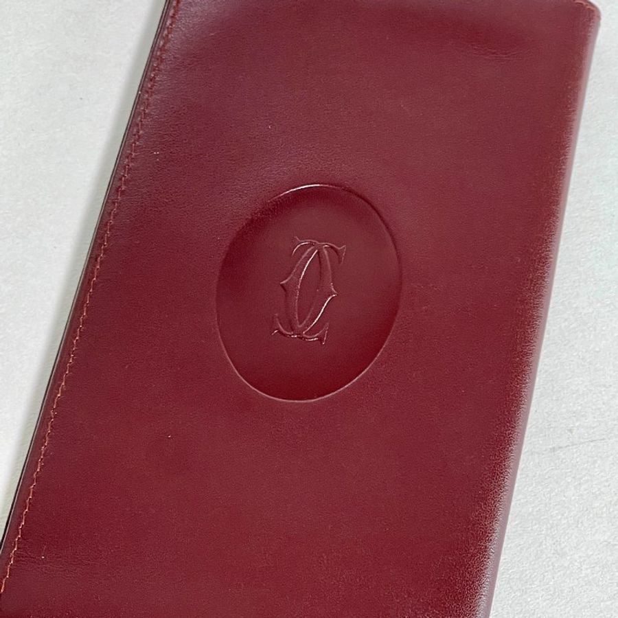 卡地亞Must de Cartier酒紅色卡片錢包長夾小手袋 原裝盒 中古-5
