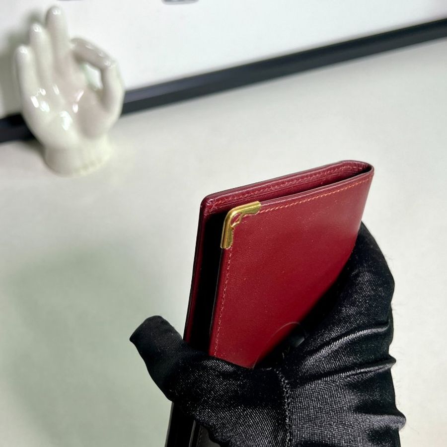 卡地亞Must de Cartier酒紅色卡片錢包長夾小手袋 原裝盒 中古-7
