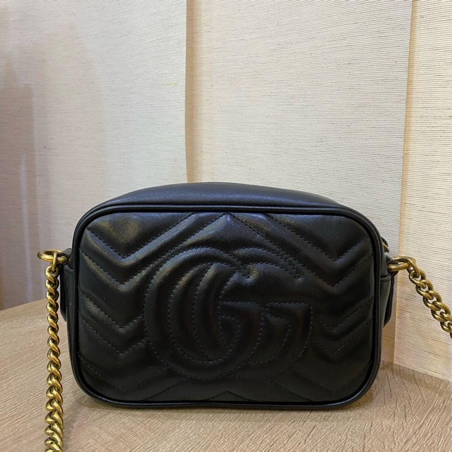 gucci 黑牛皮山形Marmont mini 相機包-2