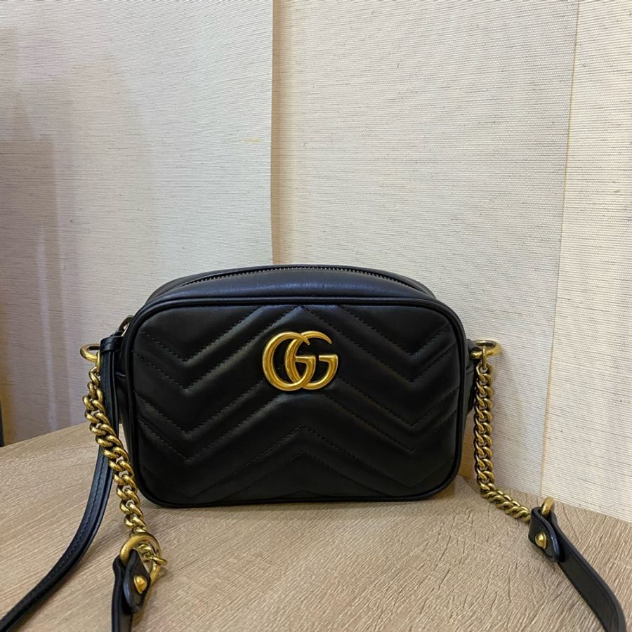 gucci 黑牛皮山形Marmont mini 相機包-4