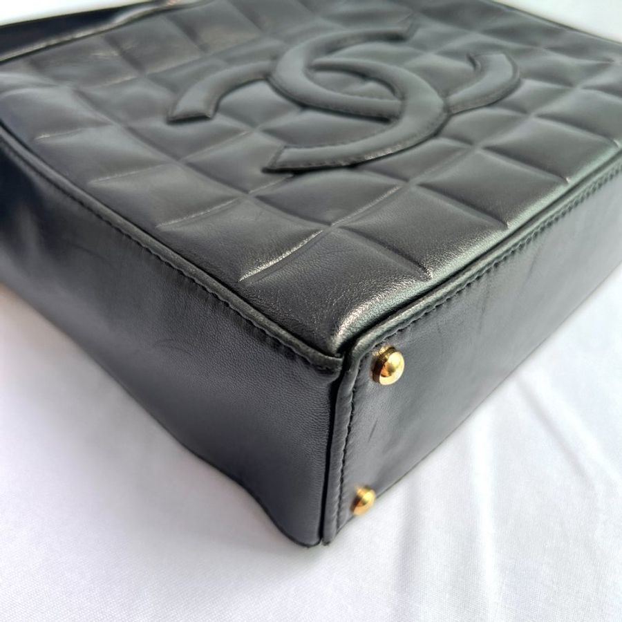 Chanel Chocolate Bar Handbag 中古冰格方格羊皮手提袋側肩腋下包-6