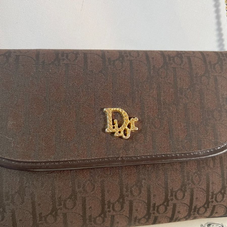 Dior稀有氣質啡金側斜背包手拿腋下袋 可單鏈雙鏈使用 日本中古-5