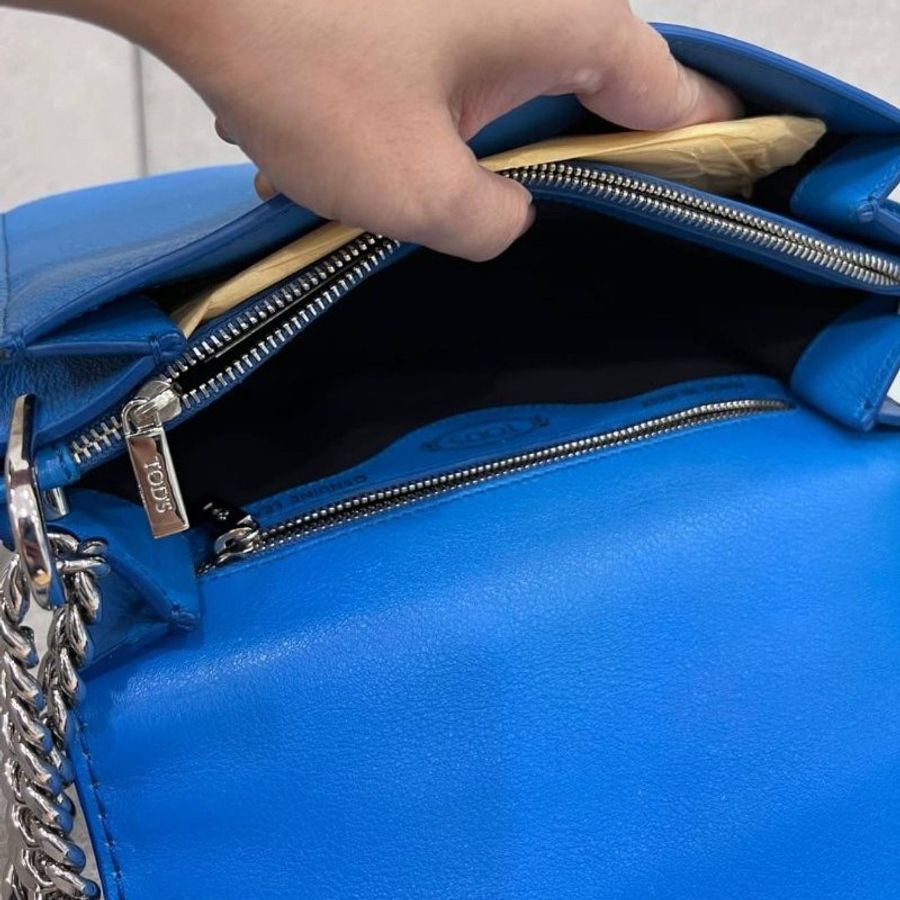 Tod’s tods 閃電藍 手提包 斜背包 肩背包 側背包 鏈條包 帶鏈包 WOC-6