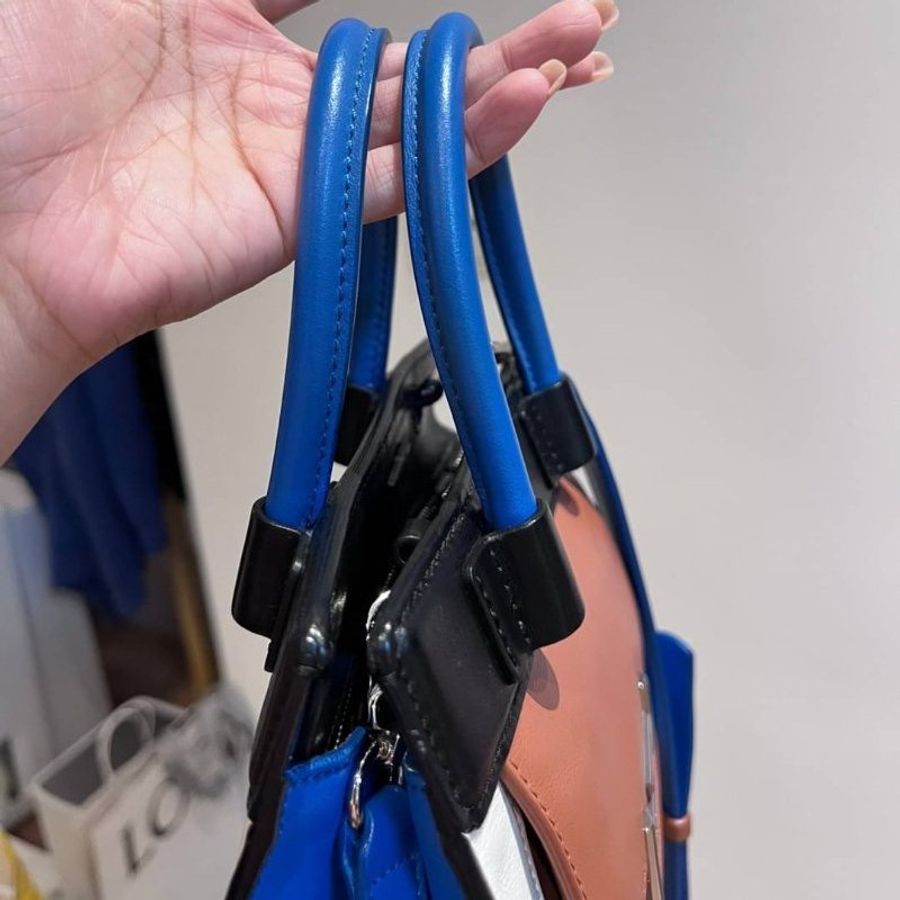 TODS TOD'S DOUBLE T MINI 藍 白 拼色小牛皮 手提包 肩背包 斜背包 側背包-10
