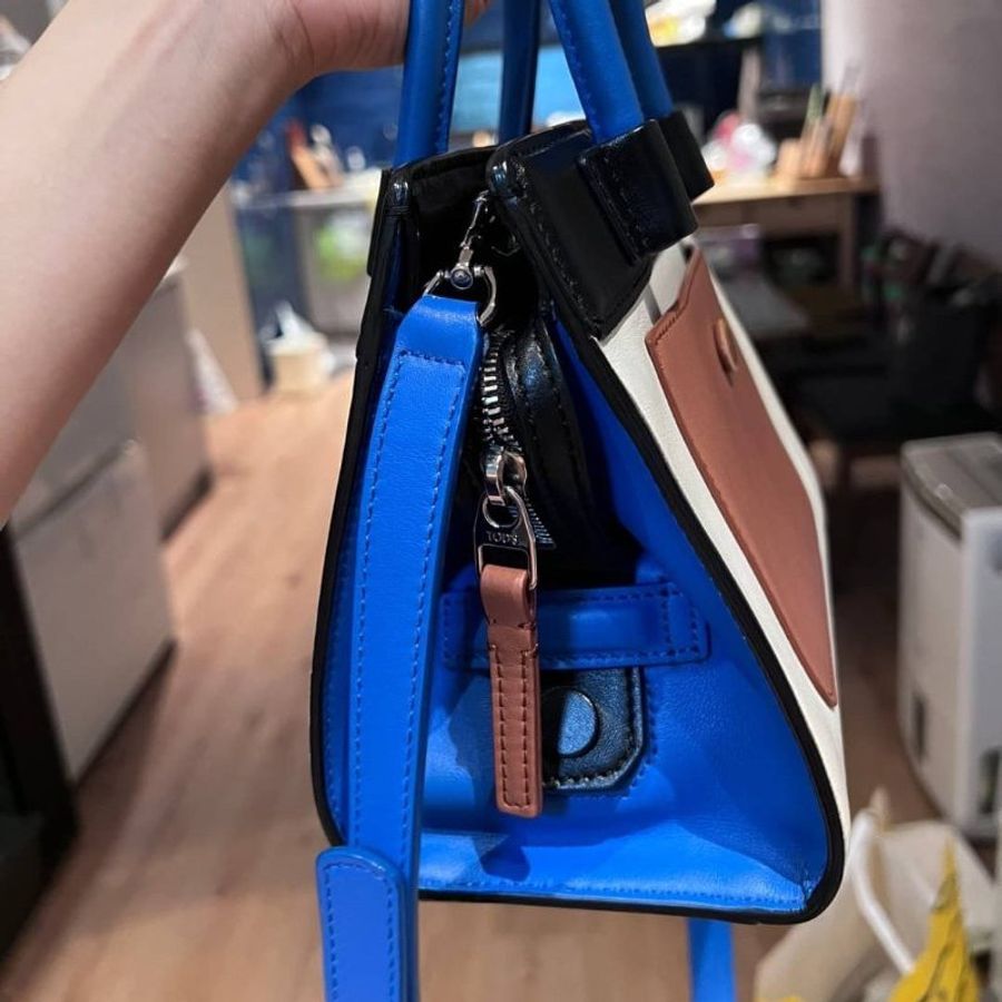 TODS TOD'S DOUBLE T MINI 藍 白 拼色小牛皮 手提包 肩背包 斜背包 側背包-17