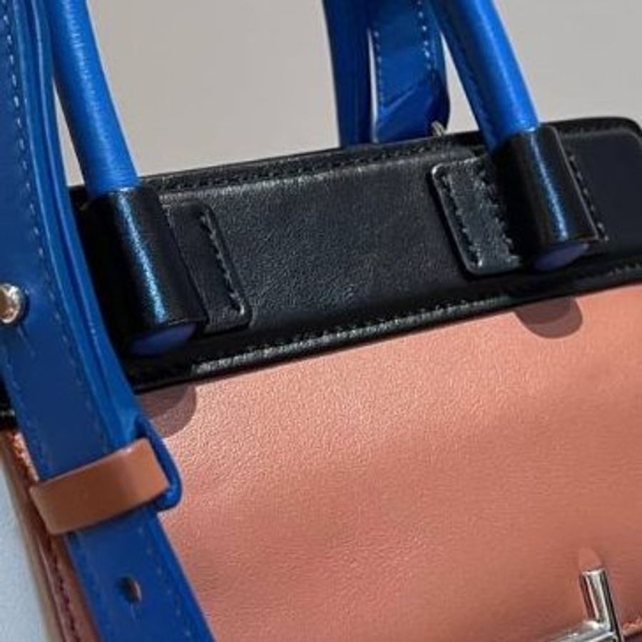 TODS TOD'S DOUBLE T MINI 藍 白 拼色小牛皮 手提包 肩背包 斜背包 側背包-20