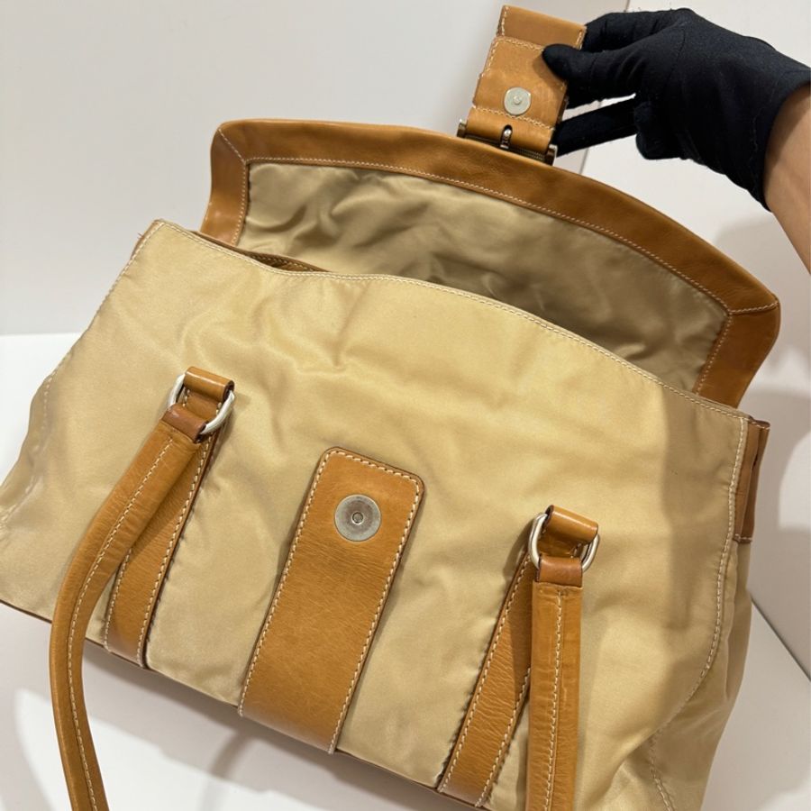 Prada beige tessuto buckle shoulder bag.-6