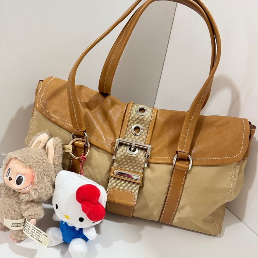 Prada beige tessuto buckle shoulder bag.-7
