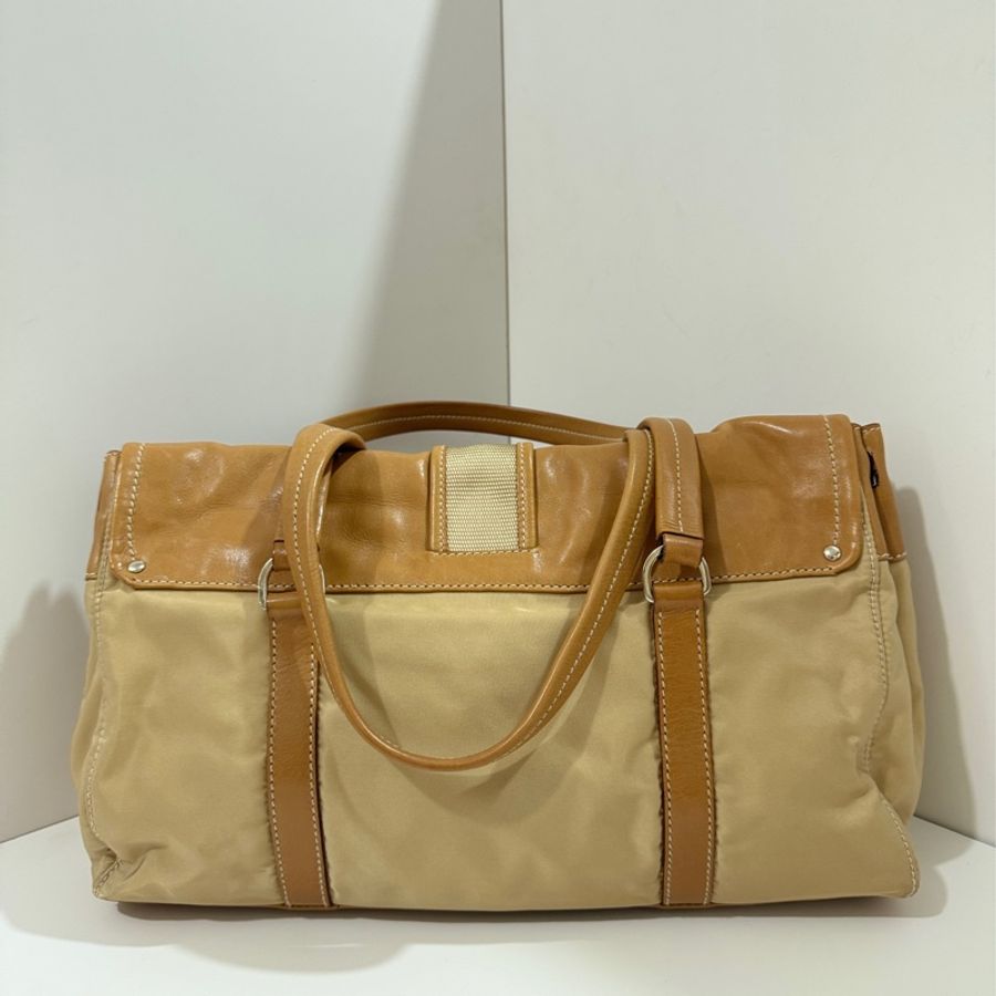 Prada beige tessuto buckle shoulder bag.-8