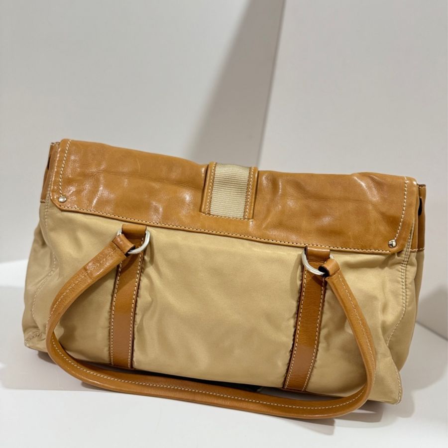 Prada beige tessuto buckle shoulder bag.-9
