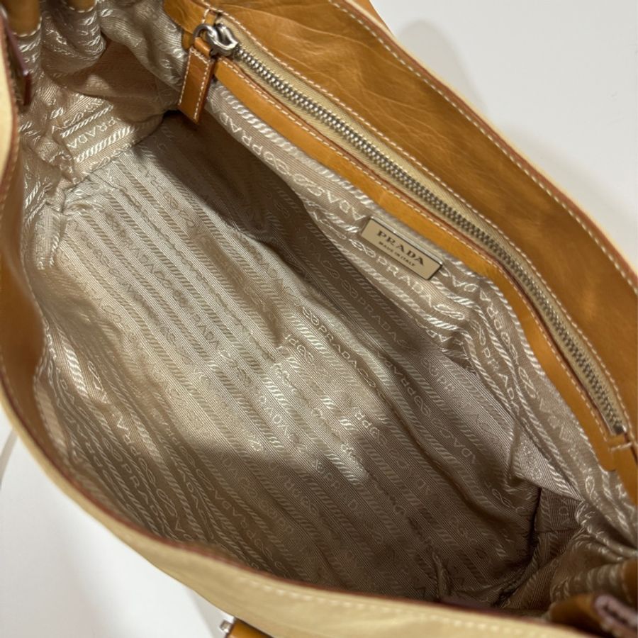 Prada beige tessuto buckle shoulder bag.-11