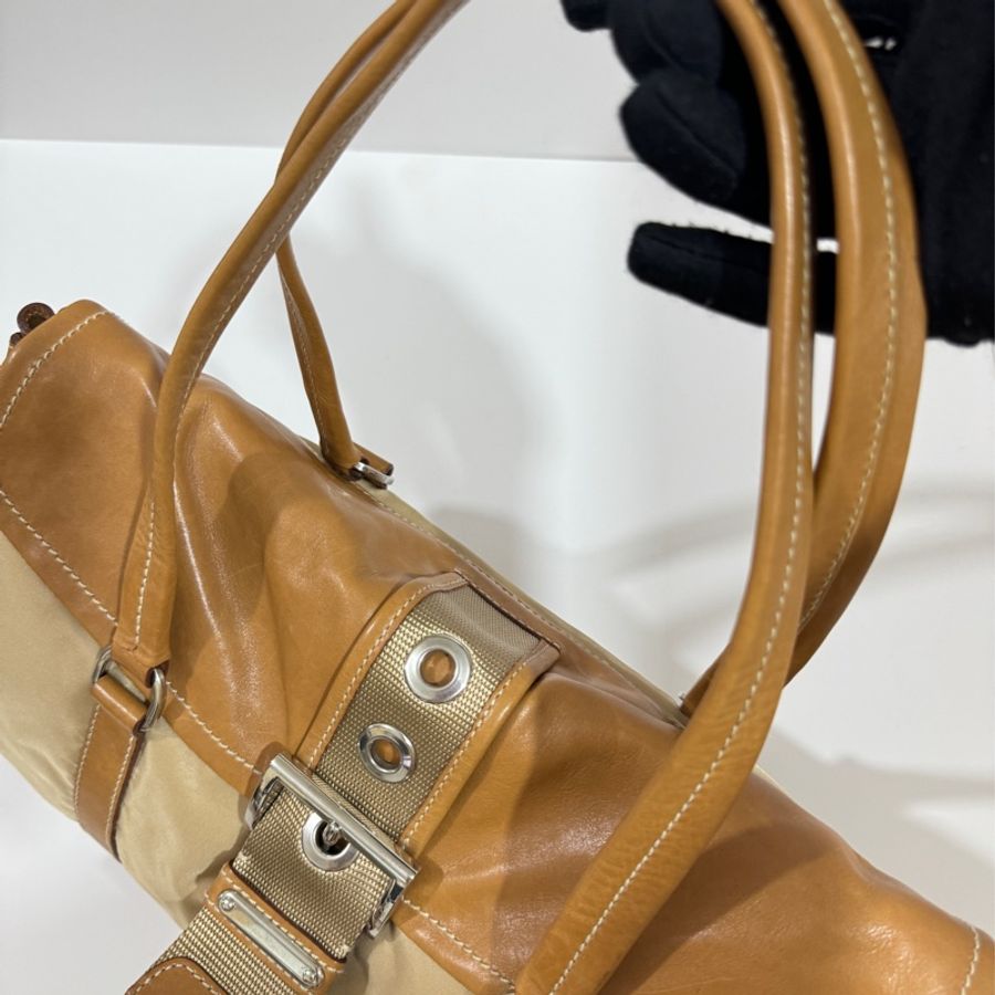 Prada beige tessuto buckle shoulder bag.-16