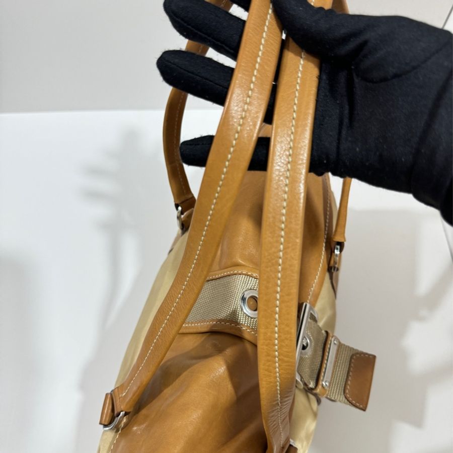 Prada beige tessuto buckle shoulder bag.-17