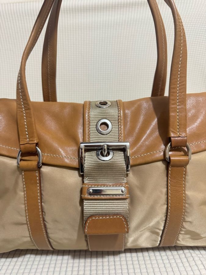Prada beige tessuto buckle shoulder bag.-7
