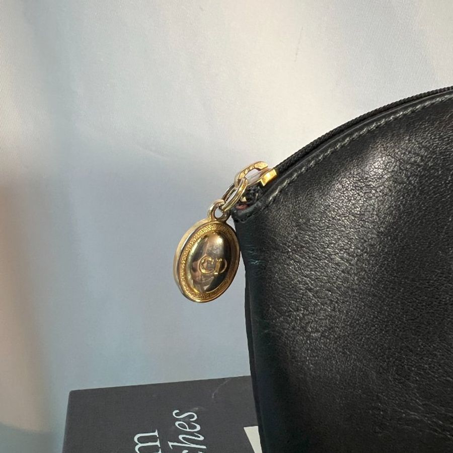 Dior Pouch黑色皮革金蛋拉鍊頭小手拿袋 日本中古二手vintage-3
