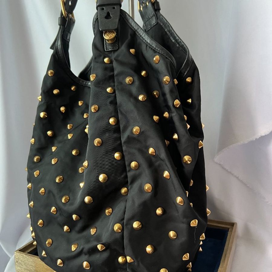 Givenchy Studded New Sacca 金色鉚釘側斜背包手提袋 日本中古二手-3