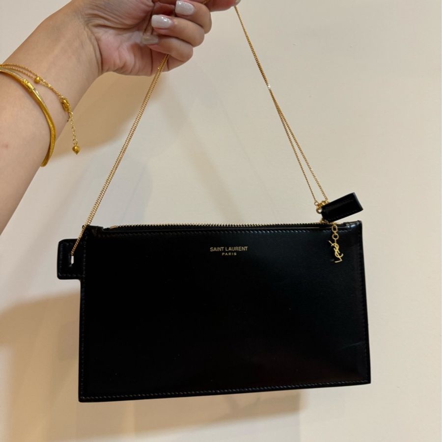 YSL 聖羅蘭 經典 黑色 手挽包 晚宴包 腋下包 手提包 肩背包 斜背包 側背包 皮夾 卡夾-0