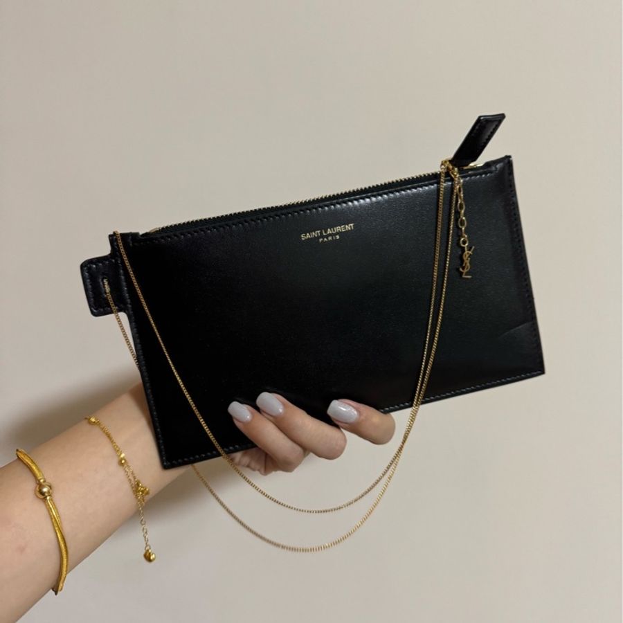 YSL 聖羅蘭 經典 黑色 手挽包 晚宴包 腋下包 手提包 肩背包 斜背包 側背包 皮夾 卡夾-1