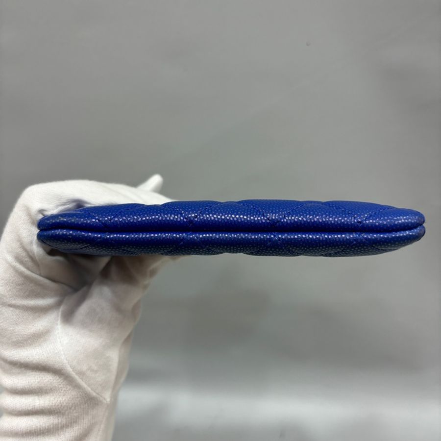Chanel A82365藍荔枝皮金釦一字拉鍊零錢包 卡包O-Case-3
