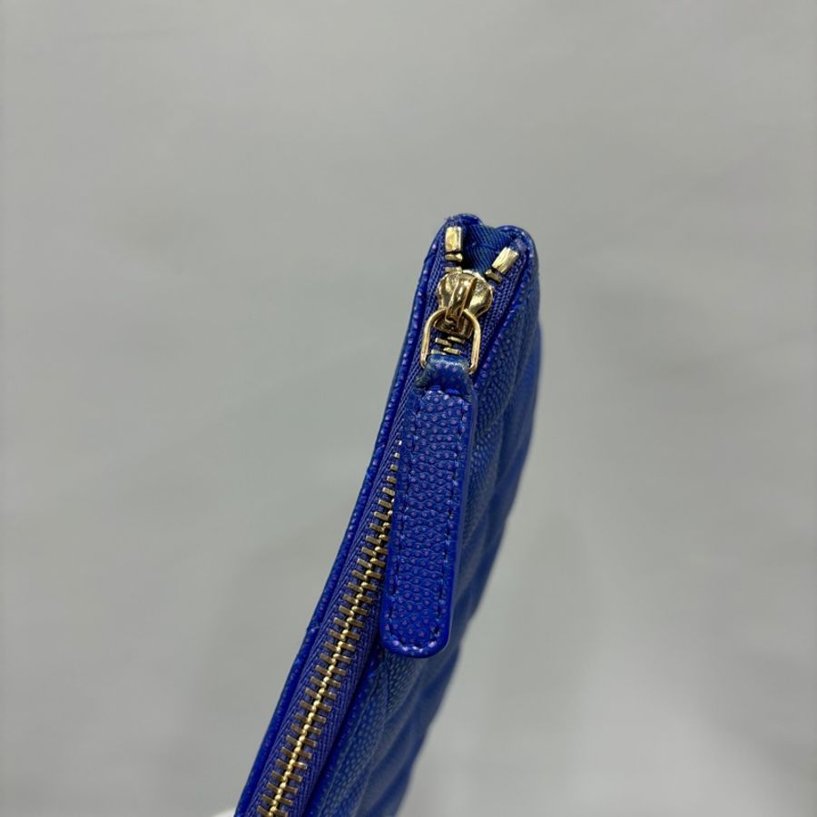 Chanel A82365藍荔枝皮金釦一字拉鍊零錢包 卡包O-Case-8