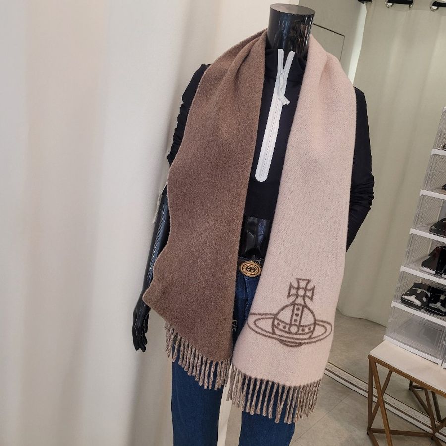 Vivienne Westwood 雙色logo羊毛圍巾-0