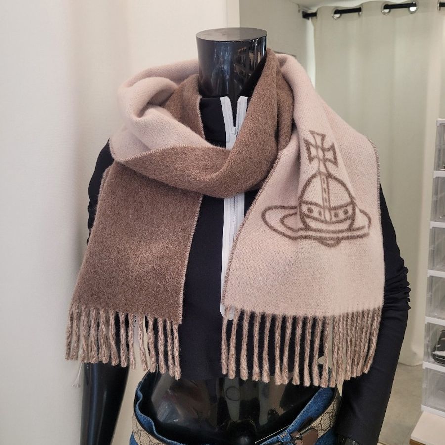 Vivienne Westwood 雙色logo羊毛圍巾-1