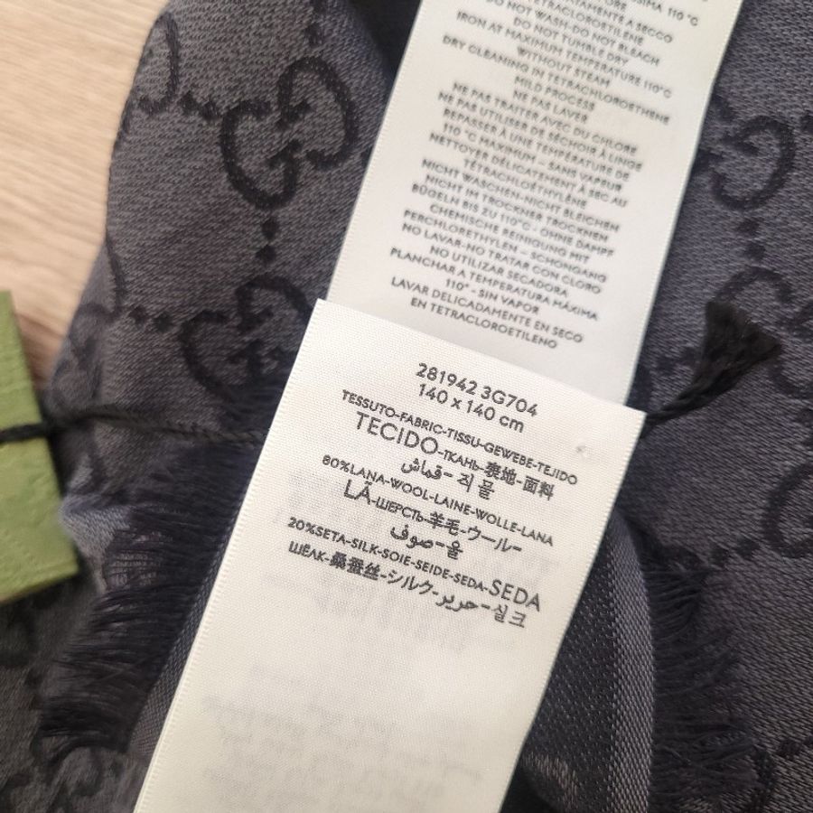 Gucci 經典logo羊毛蠶絲大方巾 鐵黑-6