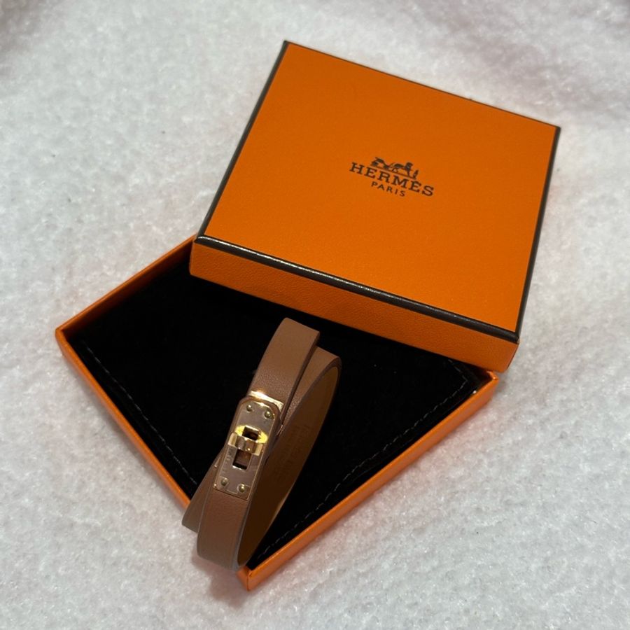 Hermes mini Kelly 雙圏皮革手環/玫瑰金釦-0