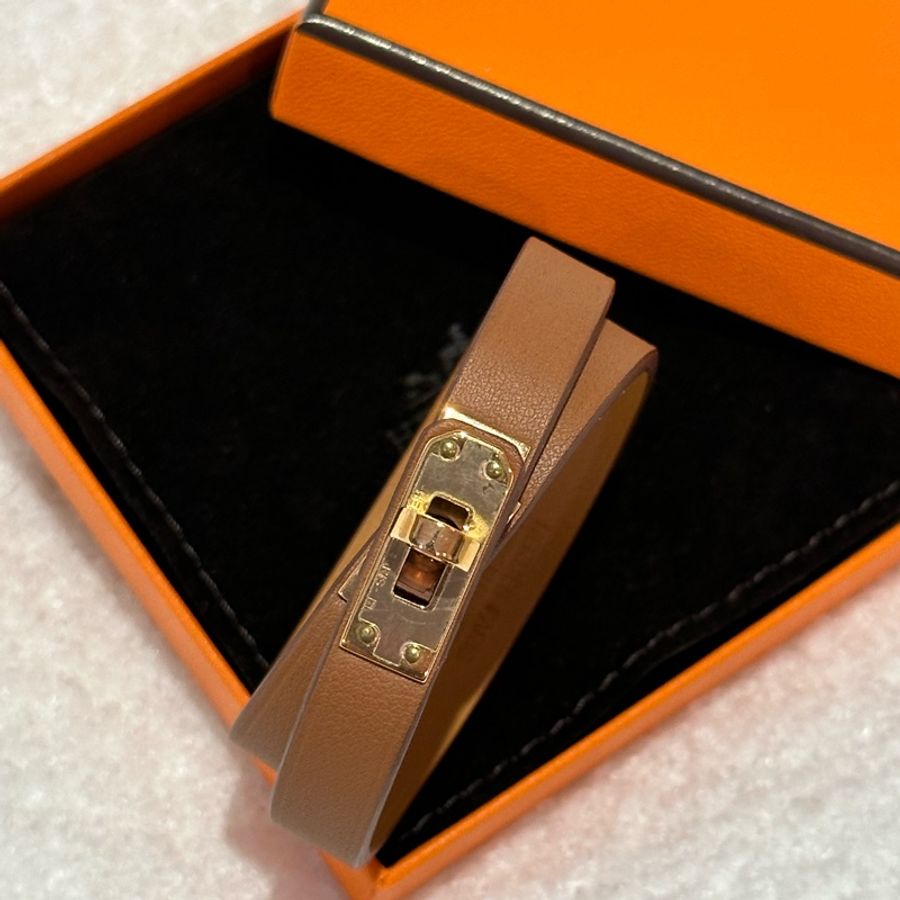 Hermes mini Kelly 雙圏皮革手環/玫瑰金釦-1