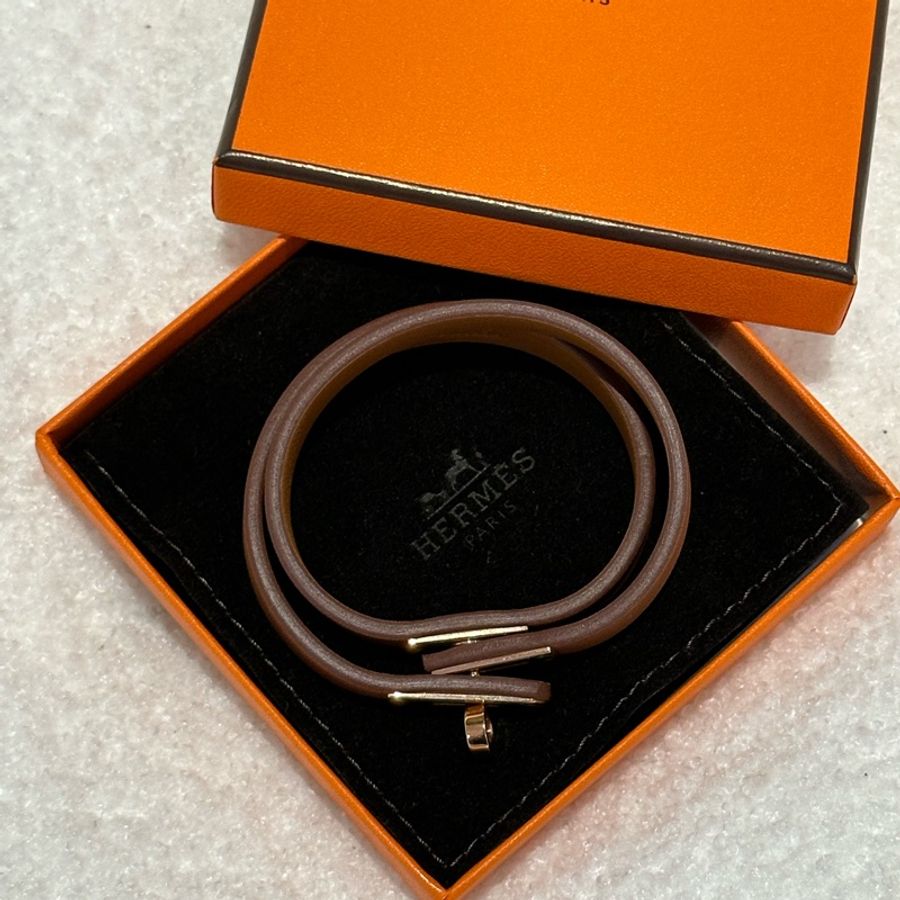 Hermes mini Kelly 雙圏皮革手環/玫瑰金釦-2