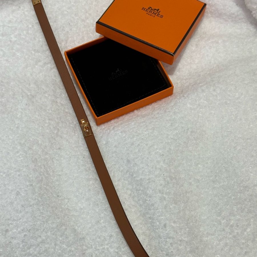 Hermes mini Kelly 雙圏皮革手環/玫瑰金釦-3