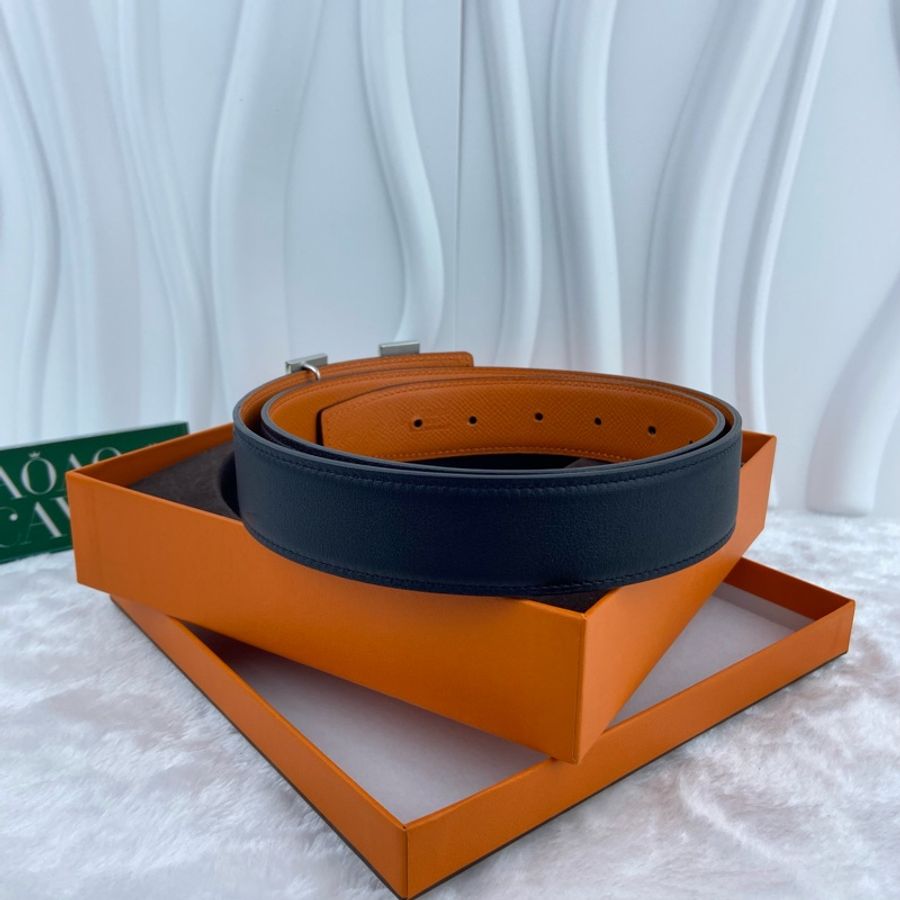 HERMES H 銀扣 黑色男士皮帶 85cm-6
