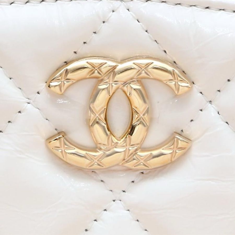 CHANEL(香奈兒) 23K 保齡球包 手提斜挎單肩包 白色  鐳射標 金扣-5