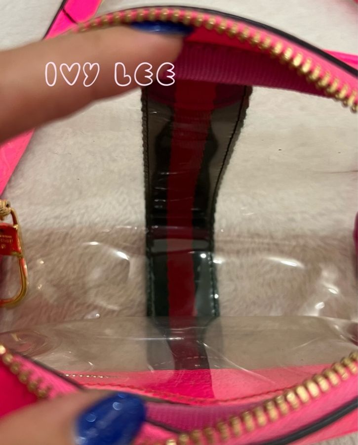 Gucci 粉紅色皮革 紅綠織帶 517350透明 PVC迷你Ophidia 斜背包 肩背包 造型 相機包 二手精品-5