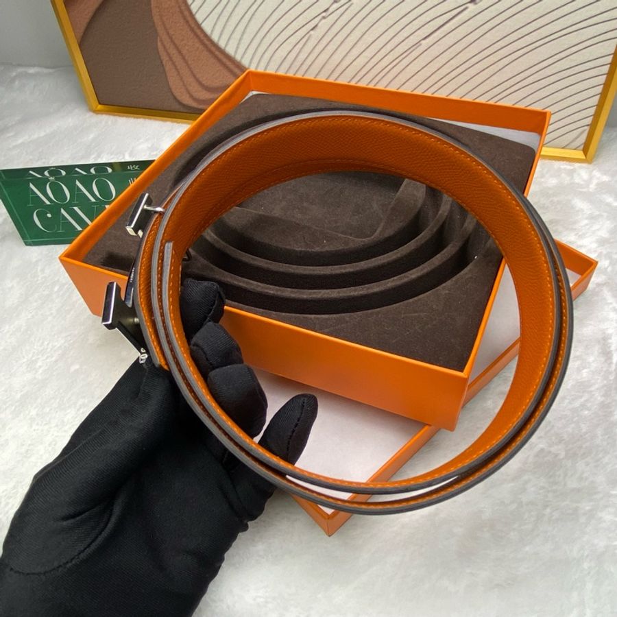 HERMES H 銀扣 黑色男士皮帶 85cm-5