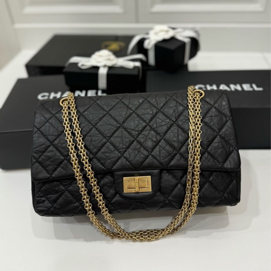 chanel 香奈兒 2.55 REISSUE 227 方釦 黑金 斜背包 肩背包 鍊條包 鍊帶包-0