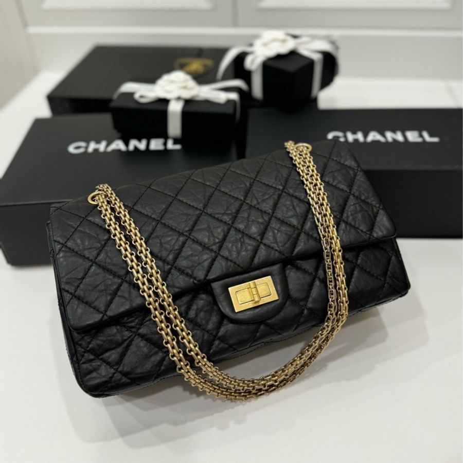 chanel 香奈兒 2.55 REISSUE 227 方釦 黑金 斜背包 肩背包 鍊條包 鍊帶包-4