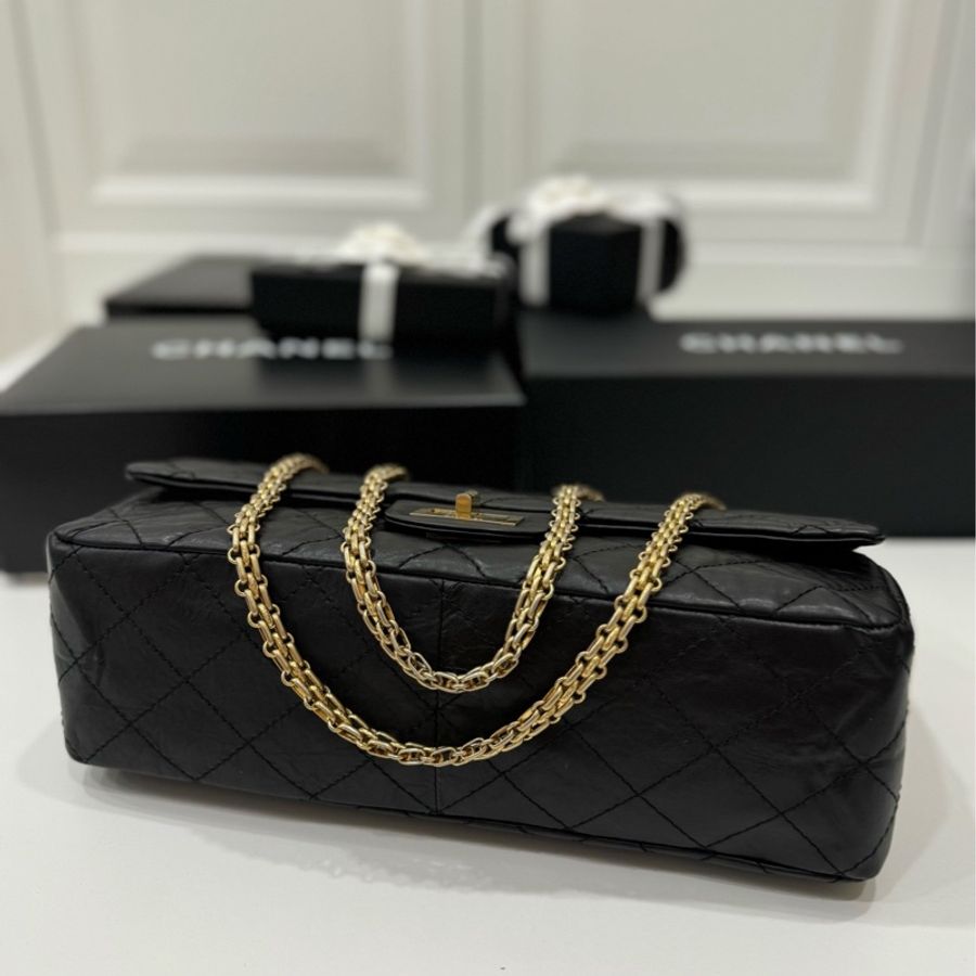 chanel 香奈兒 2.55 REISSUE 227 方釦 黑金 斜背包 肩背包 鍊條包 鍊帶包-6