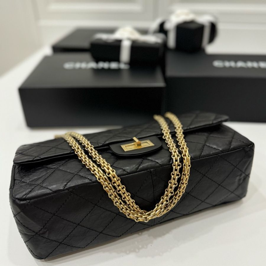 chanel 香奈兒 2.55 REISSUE 227 方釦 黑金 斜背包 肩背包 鍊條包 鍊帶包-7