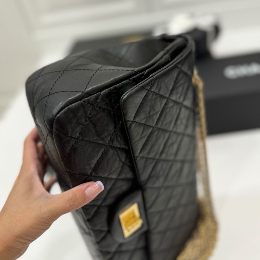 chanel 香奈兒 2.55 REISSUE 227 方釦 黑金 斜背包 肩背包 鍊條包 鍊帶包-8