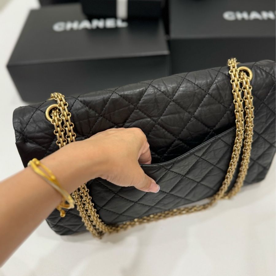 chanel 香奈兒 2.55 REISSUE 227 方釦 黑金 斜背包 肩背包 鍊條包 鍊帶包-18
