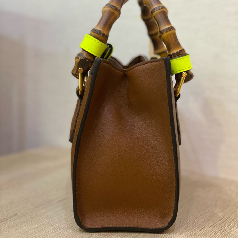 gucci 咖牛皮霧金釦竹節方型手提斜背包-7