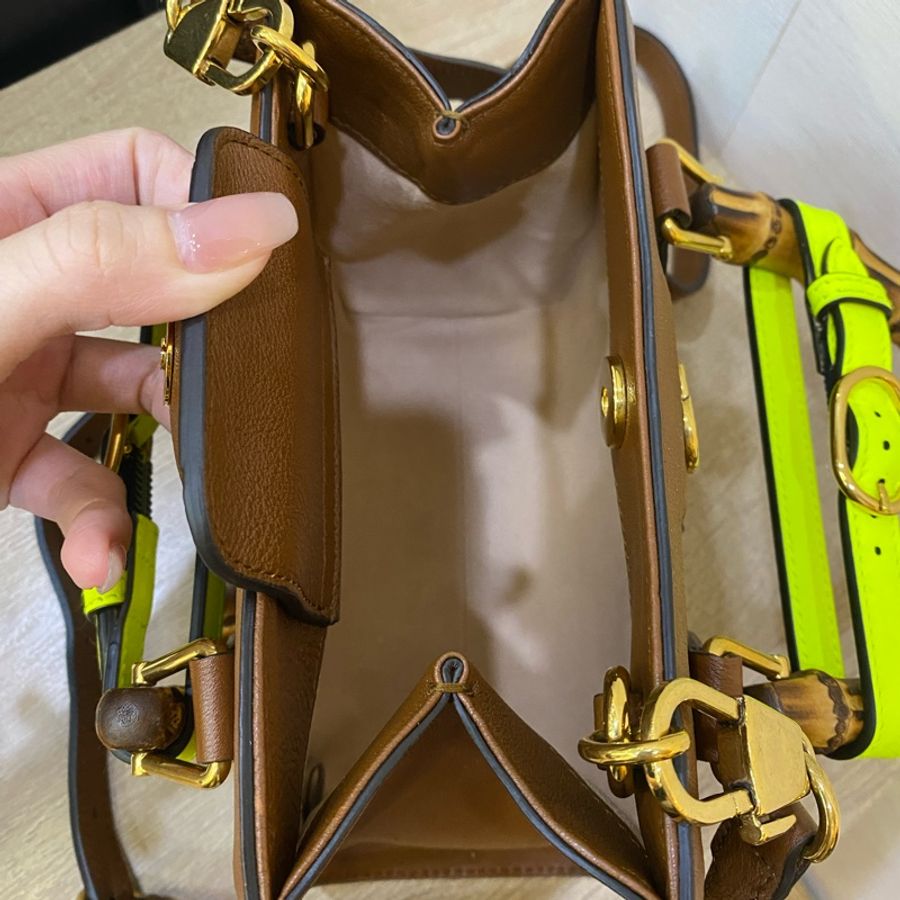 gucci 咖牛皮霧金釦竹節方型手提斜背包-9