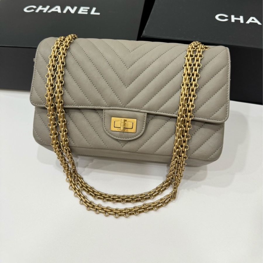 chanel 香奈兒 2.55 reissue 25 金釦 斑鳩灰 鏈條包 鍊帶包 肩背包 斜背包-3
