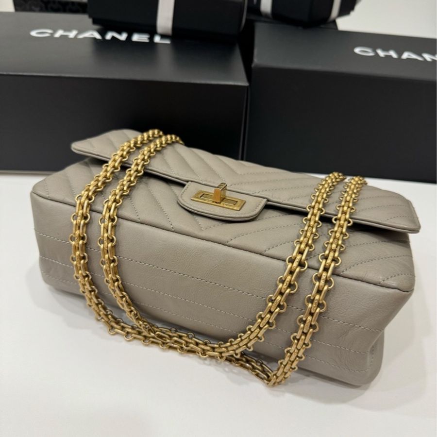 chanel 香奈兒 2.55 reissue 25 金釦 斑鳩灰 鏈條包 鍊帶包 肩背包 斜背包-5